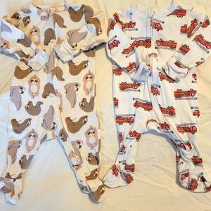 Adorable Sloth and Fire Truck Footed Onesies